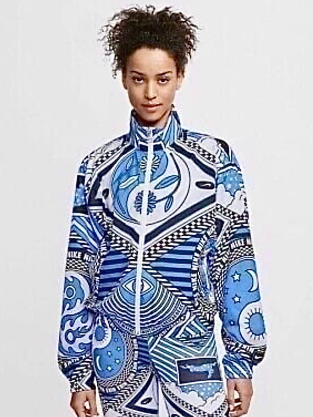 Nike Blue Geometric-Print Windbreaker Jacket Women New